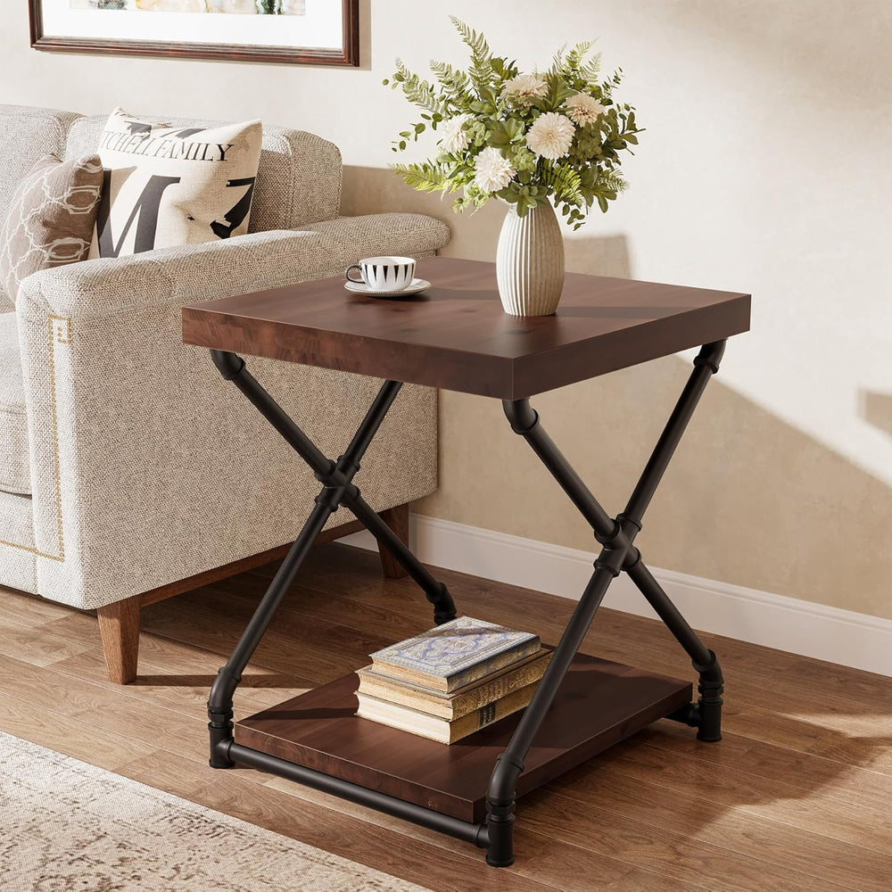 Tribesigns Solid Wood End Side Table with Storage Space for Living Room, Smal...