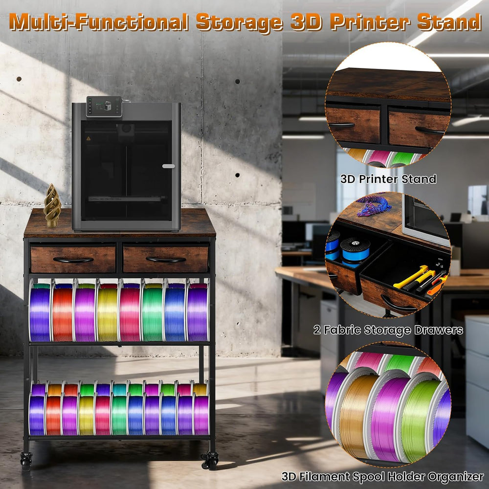 3D Printer Filament Storage Shelf with Drawers& Wheels, Heavy Duty 2-Tier...