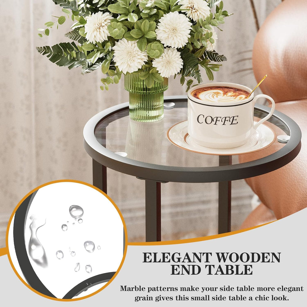 Easy Paws Round Side Table,Glass C Shaped Table,Couch End Table, Tempered Gla...