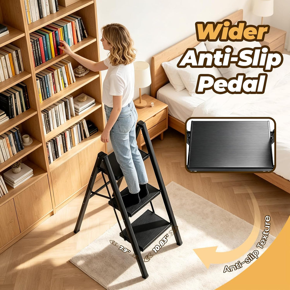 HBTower 3 Step Ladder, Lightweight Aluminum Folding Step Stool