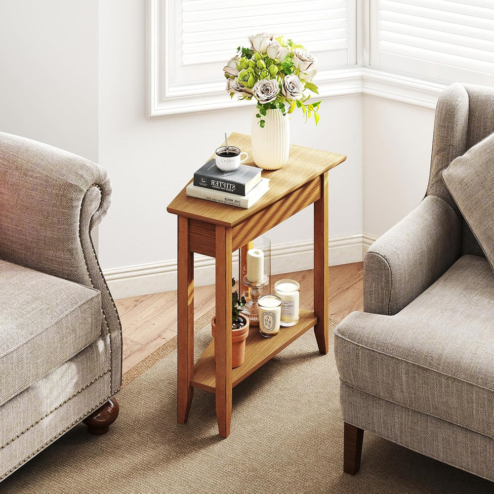 Giantex Wedge End Table, Triangle Side Table with Storage Shelf and Solid Woo...