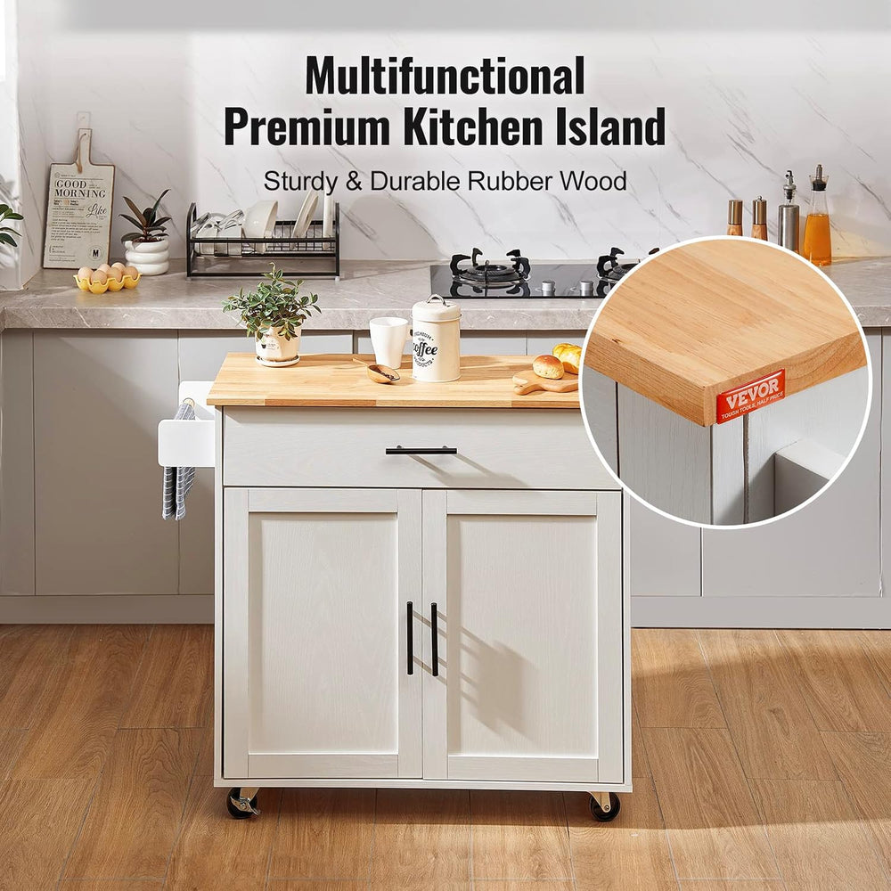 VEVOR Kitchen Island Cart with Solid Wood Top, 35.4" Width Mobile Carts ...
