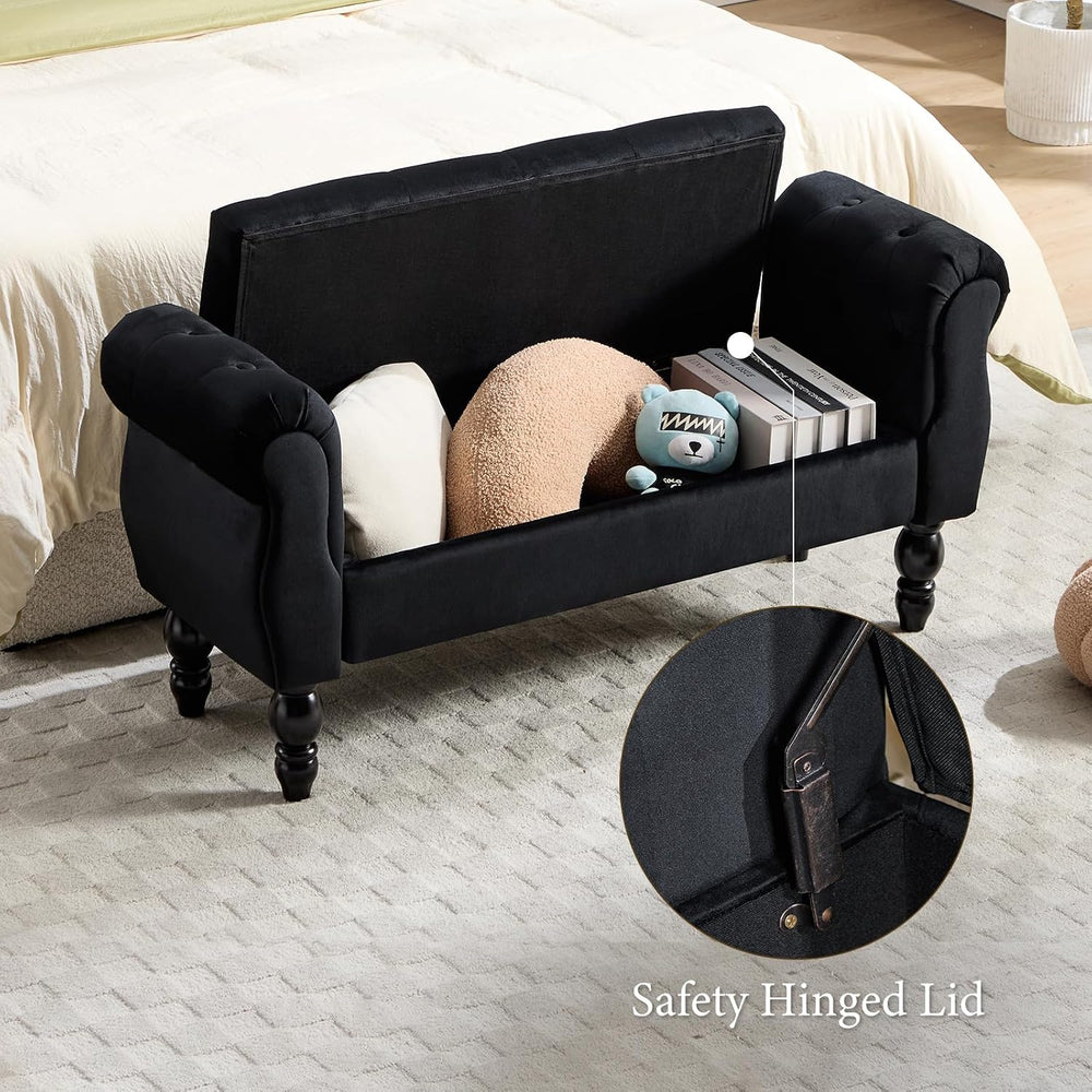 47″ Storage Bench with Arms End of Bed Bench,Velvet Entryway Bench with Stora...