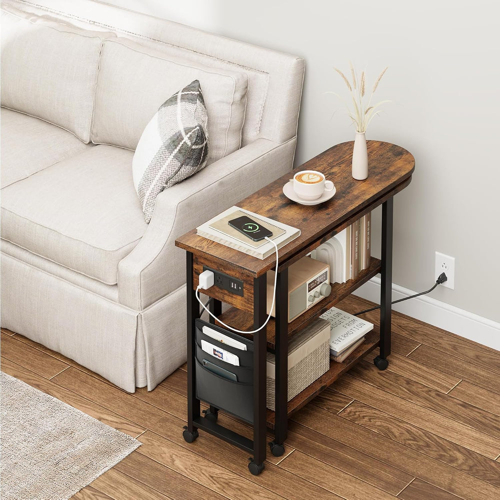 GarveeHome Rotating Side Table 360° End Table with Charging Station Swivel Si...