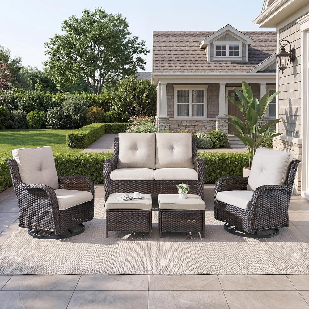 Belord 5 Piece Wicker Patio Furniture Set, Outdoor Swivel Rocker Chairs Set o...