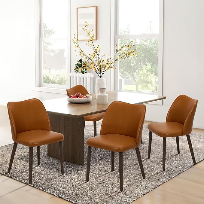 COLAMY Upholstered Dining Chairs Set of 2, PU Leather Dining Room Kitchen Sid...