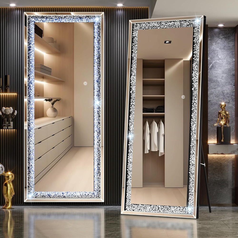 Hasipu Full-Length Mirror 69”×26” with Lights and Crystal Crush Diamond, Wall...