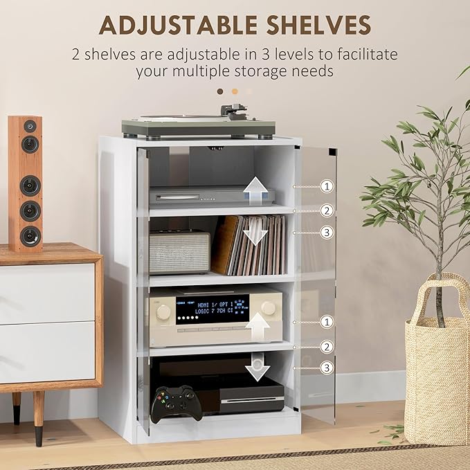 HOMCOM Media Cabinet, 4-Tier Stereo Cabinet for Vinyl Record Player, Gaming C...