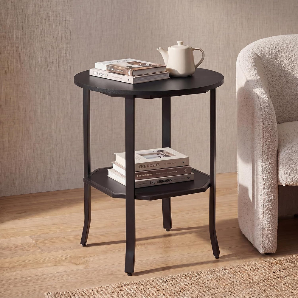 Tangkula 2-Tier Round Side End Table, Small Nightstand with Storage Shelf, In...
