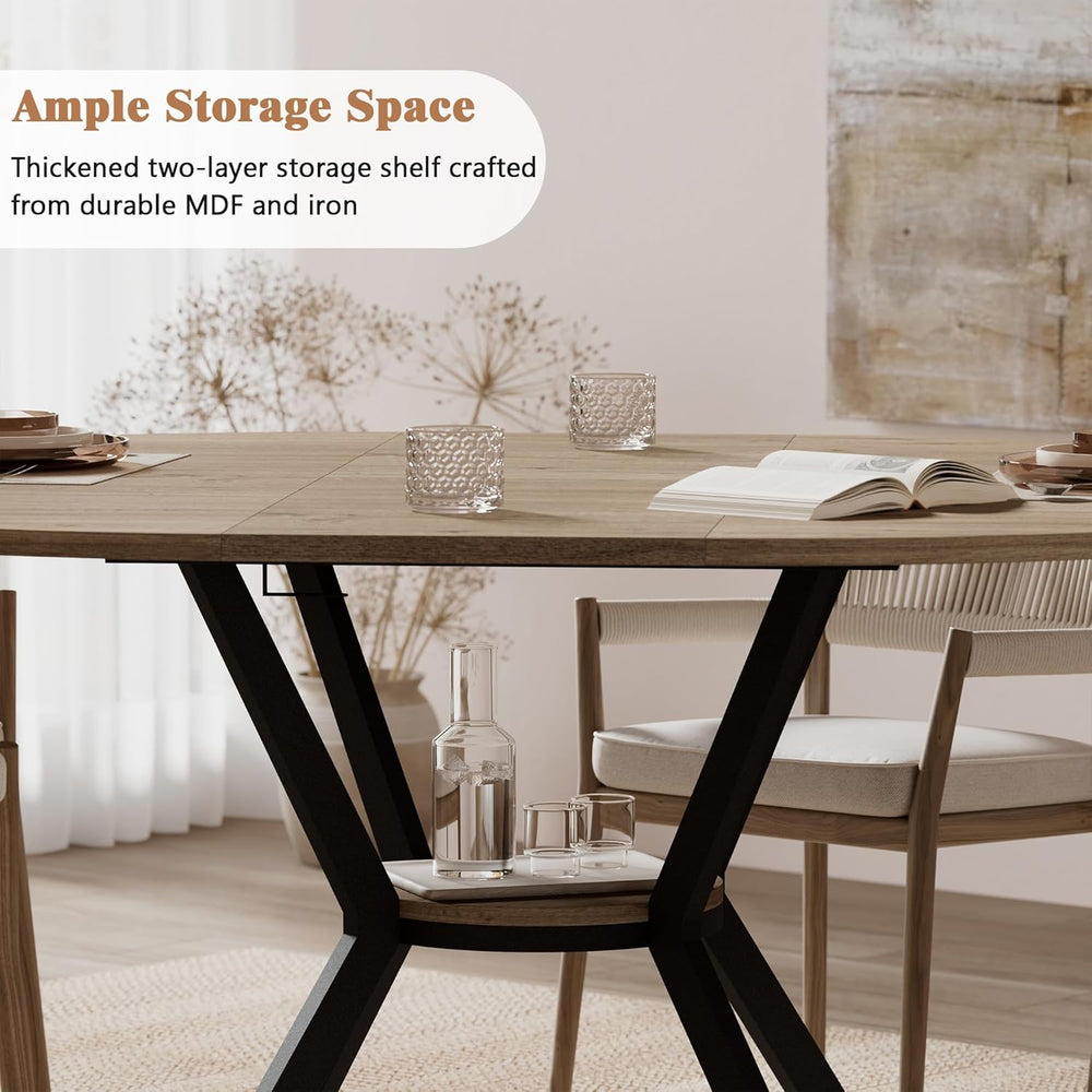 42"-58" Extendable Round Dining Table for 4-6, Kitchen Oval Table w...