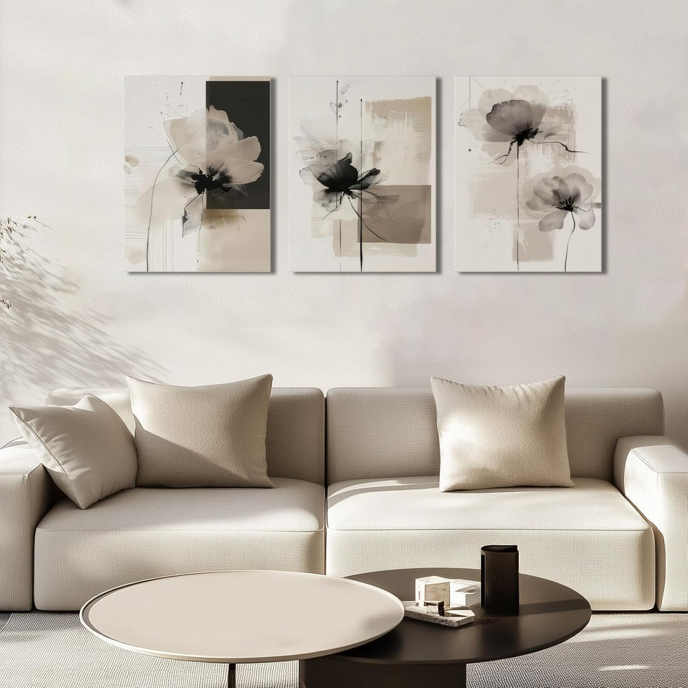 Neutral Abstract Floral Canvas Wall Art Modern Large Minimalist Wall Decor Co...