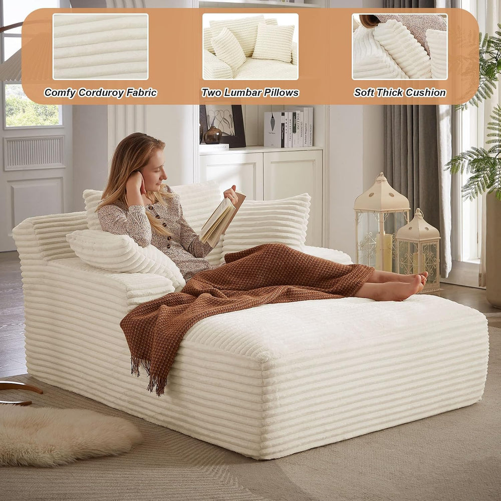49.2" Oversized Chaise Lounge Chair Indoor,Corduroy Reading Chair with 3...