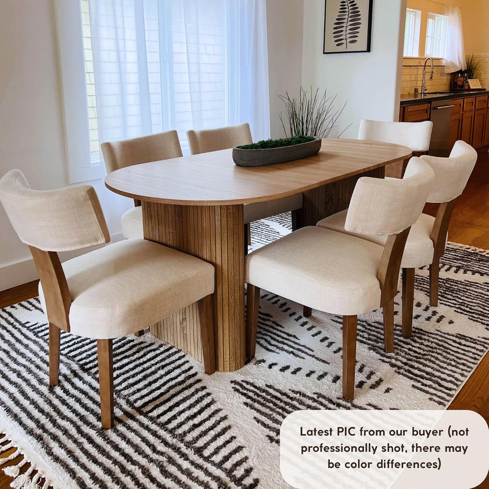 Modern Upholstered Dining Chairs Set of 6, Curved Mid Back, Farmhouse Beige L...