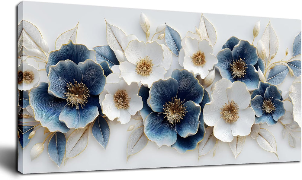 Large Canvas Wall Art for Living Room Blue and White Floral Print Painting wa...