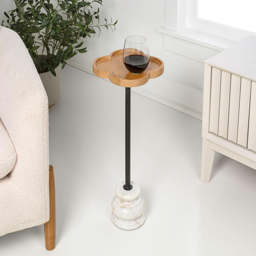 JONATHAN Y Colby Mango Wood Top Drink Table, 24.5" Tall Quatrefoil Marti...