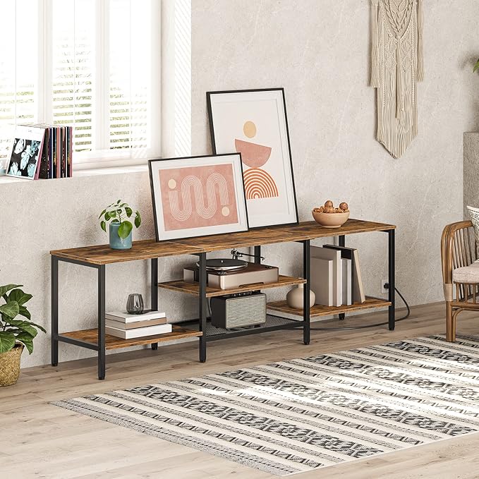 HOOBRO TV Stand with Power Outlets to 75 Inches, TV Console Table with Open S...