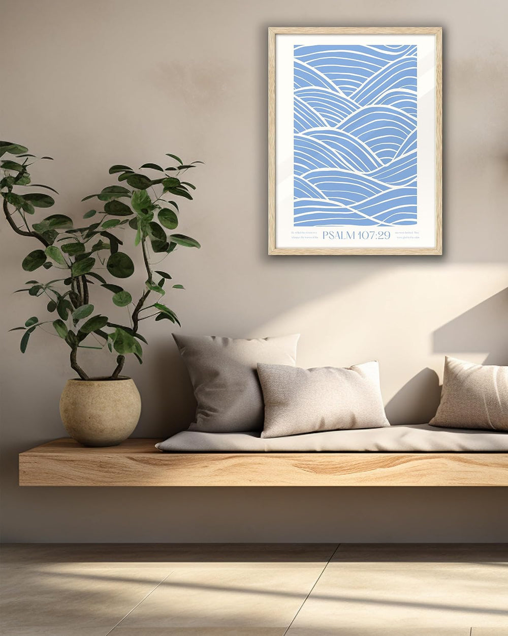 EcoHest 12x16 in Psalm 107:29 Ocean Waves Christian Framed Wall Art