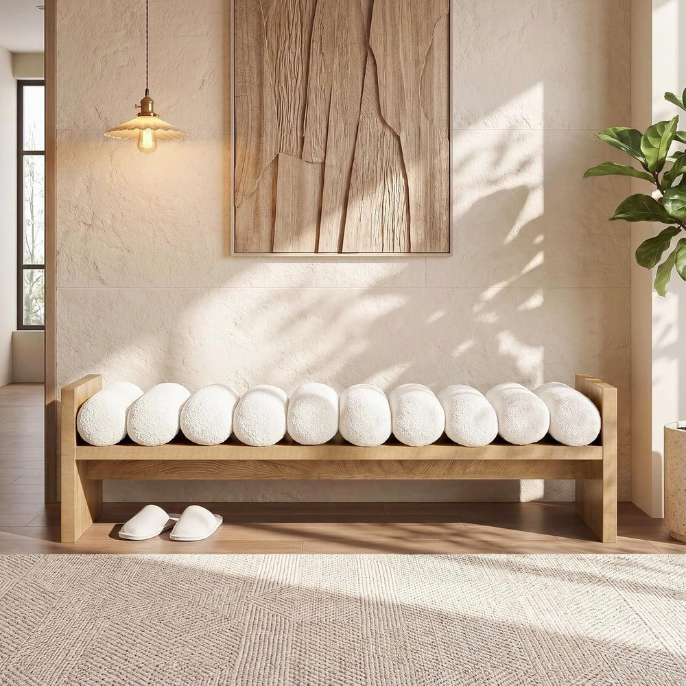 Tribesigns 59'' Wooden Entryway Bench with Boucle Cushion, Upholstere...
