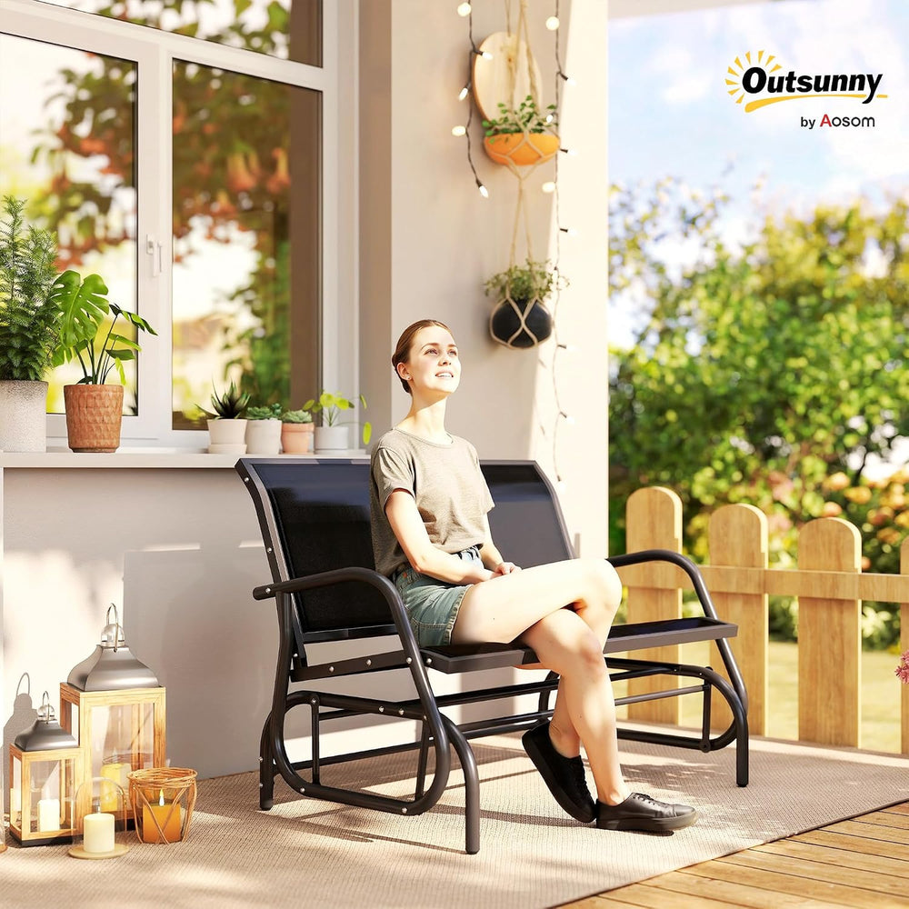 Outsunny 2-Person Outdoor Glider Bench with Steel Frame, Black | Double Swing...