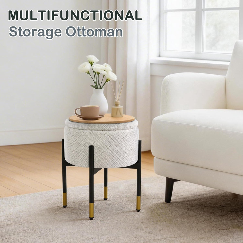 CAROLMADE Round Ottoman with Storage, Velvet Makeup Vanity Stool, Small Ottom...