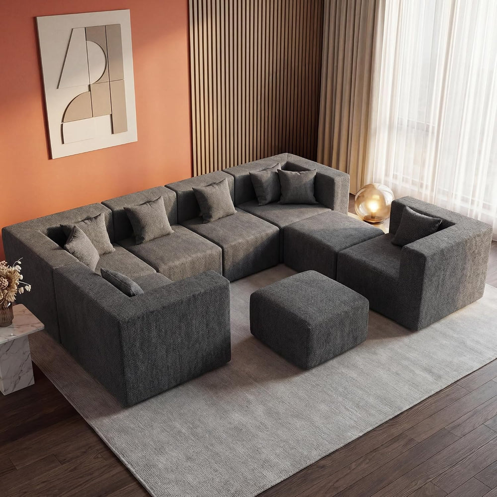 MONVANE Modular Sectional Sofa, Oversized 8 Seat Convertible U Shaped Couch w...