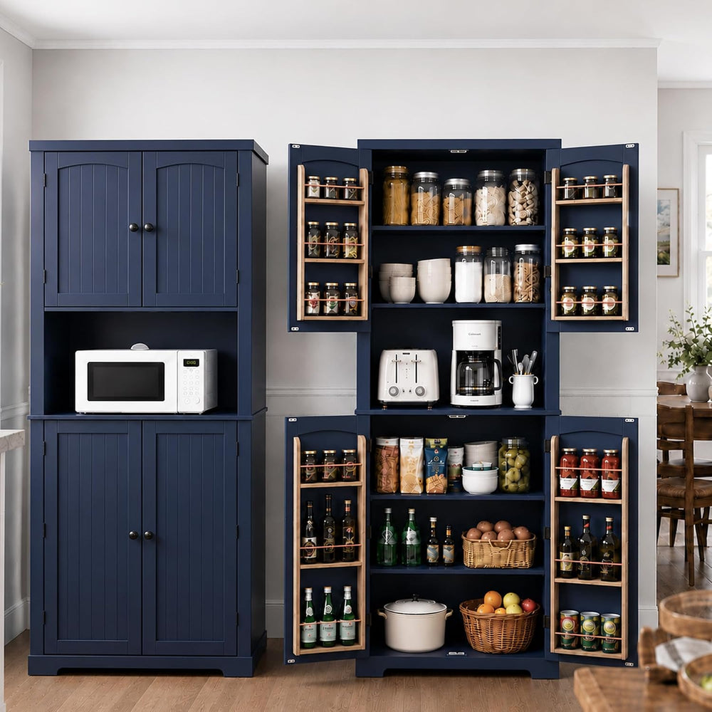 HLR 72" Freestanding Beadboard Pantry Cabinet with Microwave Shelf | Mul...