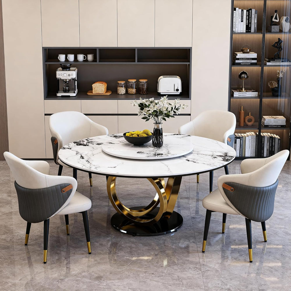 Montary 53” Modern Round Dining Table for 4-8 Seat, Artificial Marble Dining ...