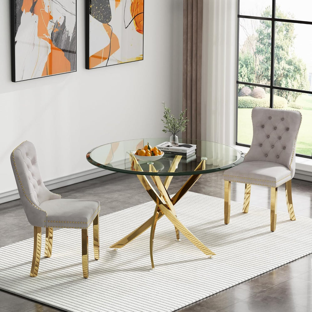 HomVent 36''Gold Round Glass Dining Table Set for 2 for Family Gathering