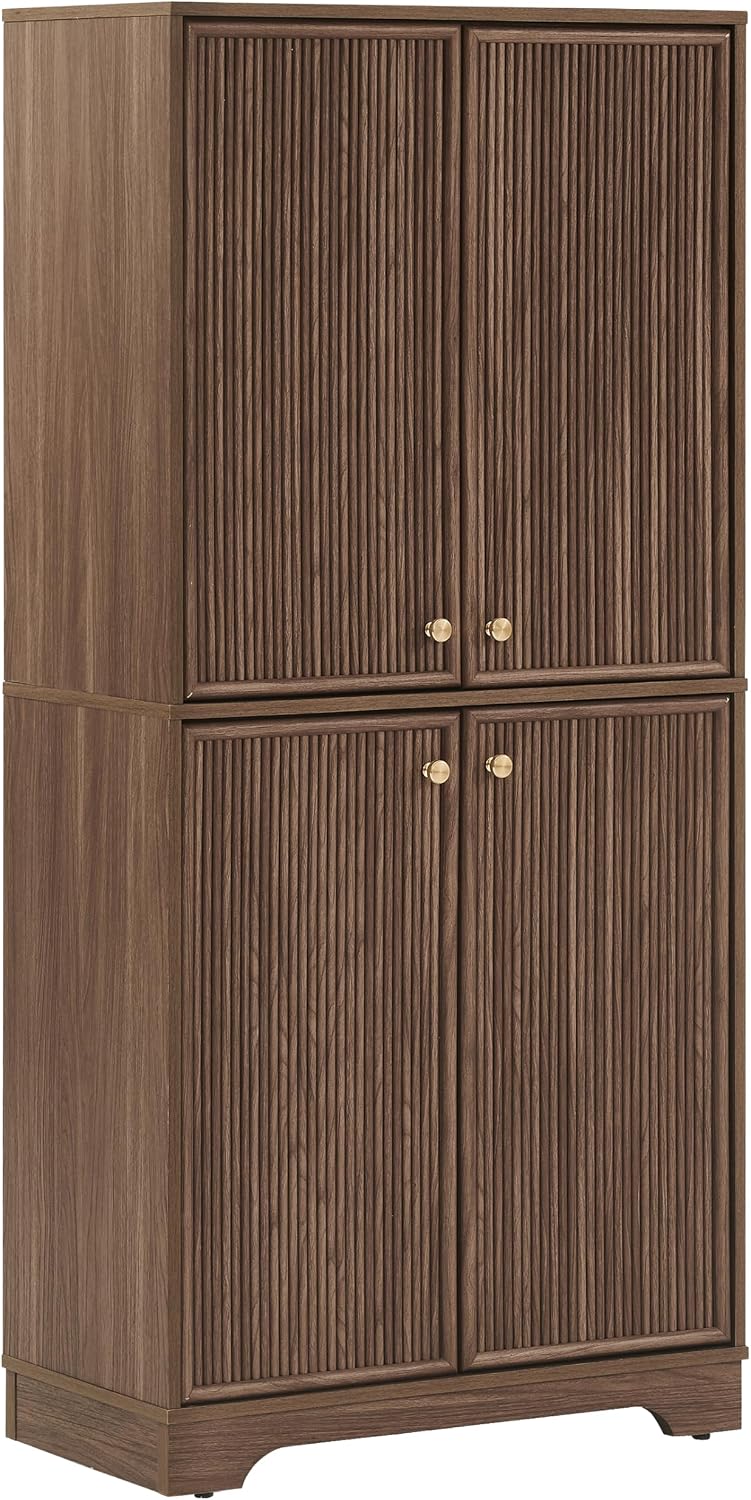 Crosley Furniture Naomi Modern Reeded Kitchen Pantry Storage Cabinet, Dining,...