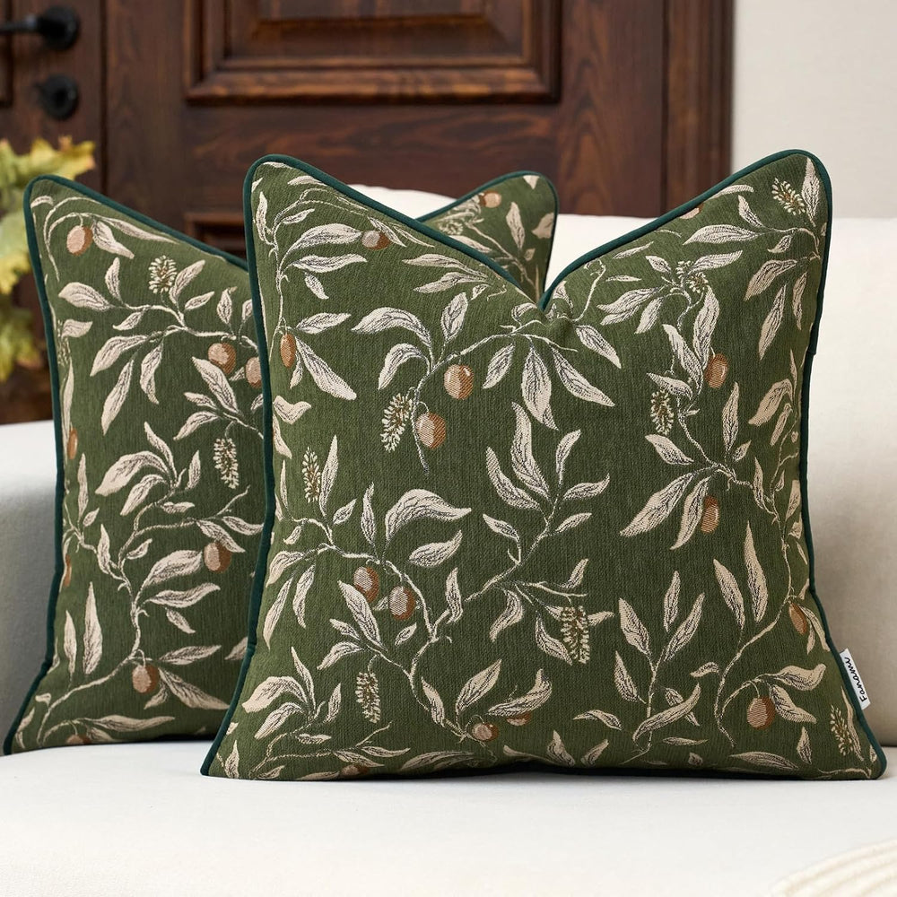 FANAMI Green Floral Throw Pillow Covers 20x20 Inch Set of 2 Vintage Farmhouse...
