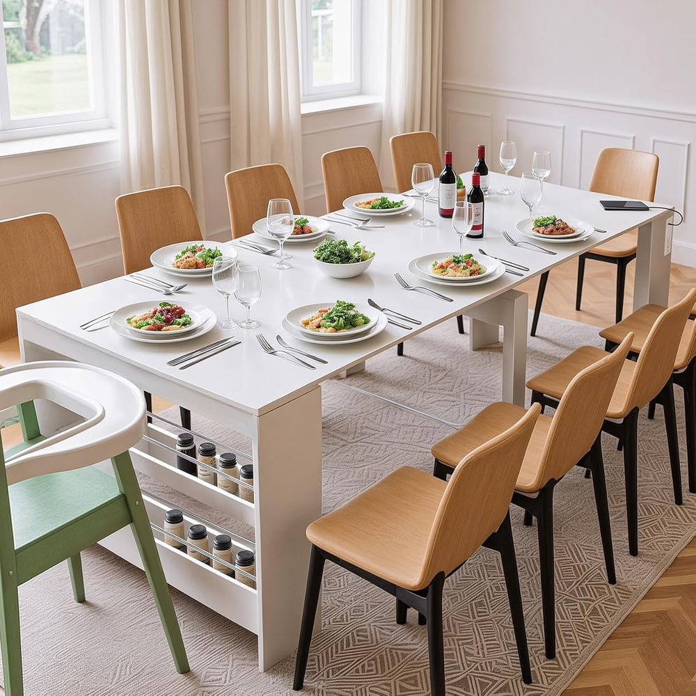 118.2" Modern Extendable Dining Table for 2 to 12 People with Outlet, Sp...