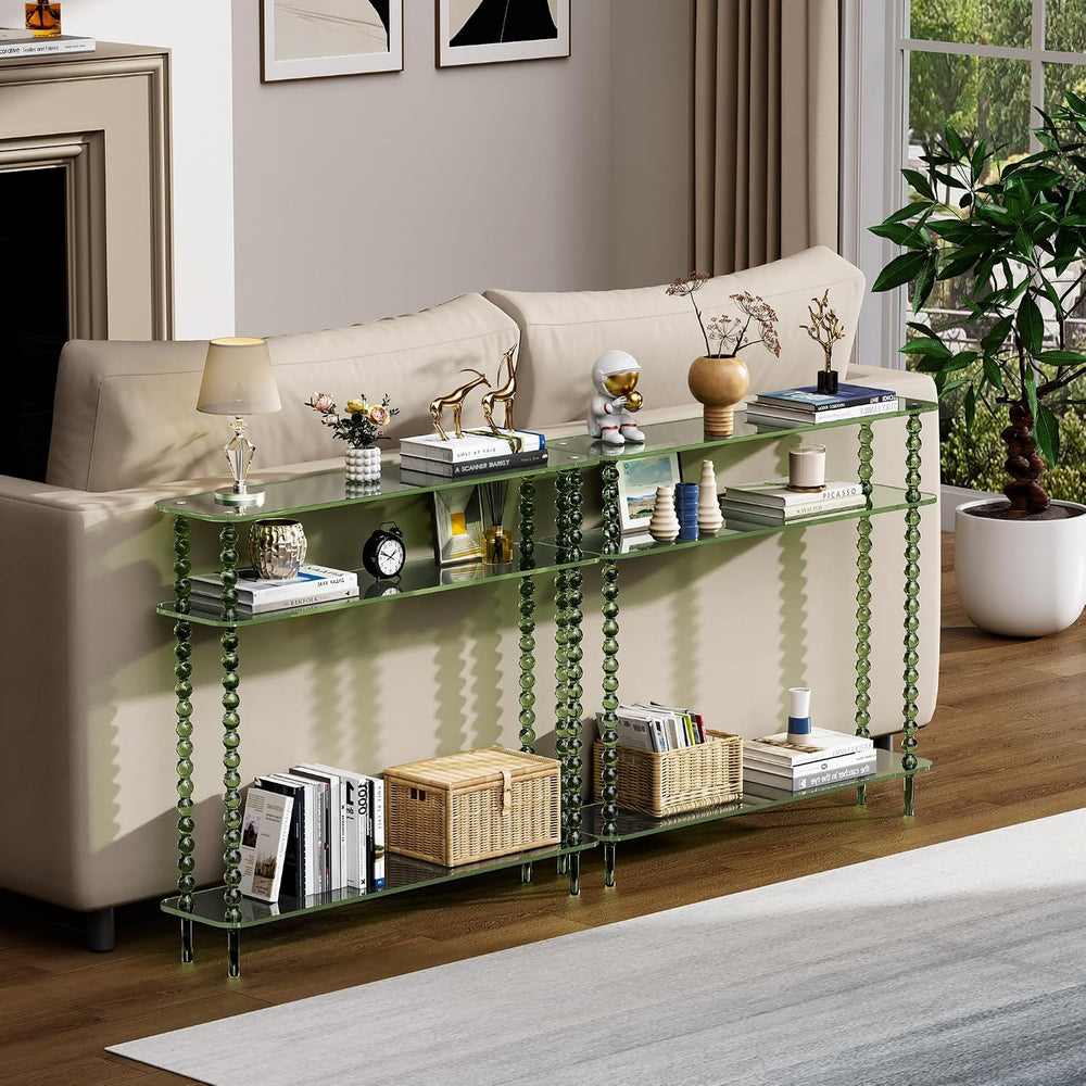 Acrylic Console Table Narrow, 3 Tier Long Entryway Table with Storage, Mid-Ce...