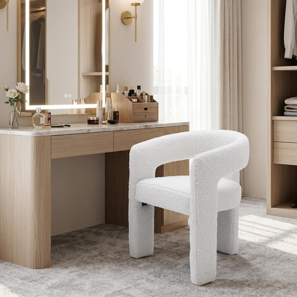 HNY Modern Barrel Kitchen & Dining Room Chair, Sherpa Upholstered Accent ...