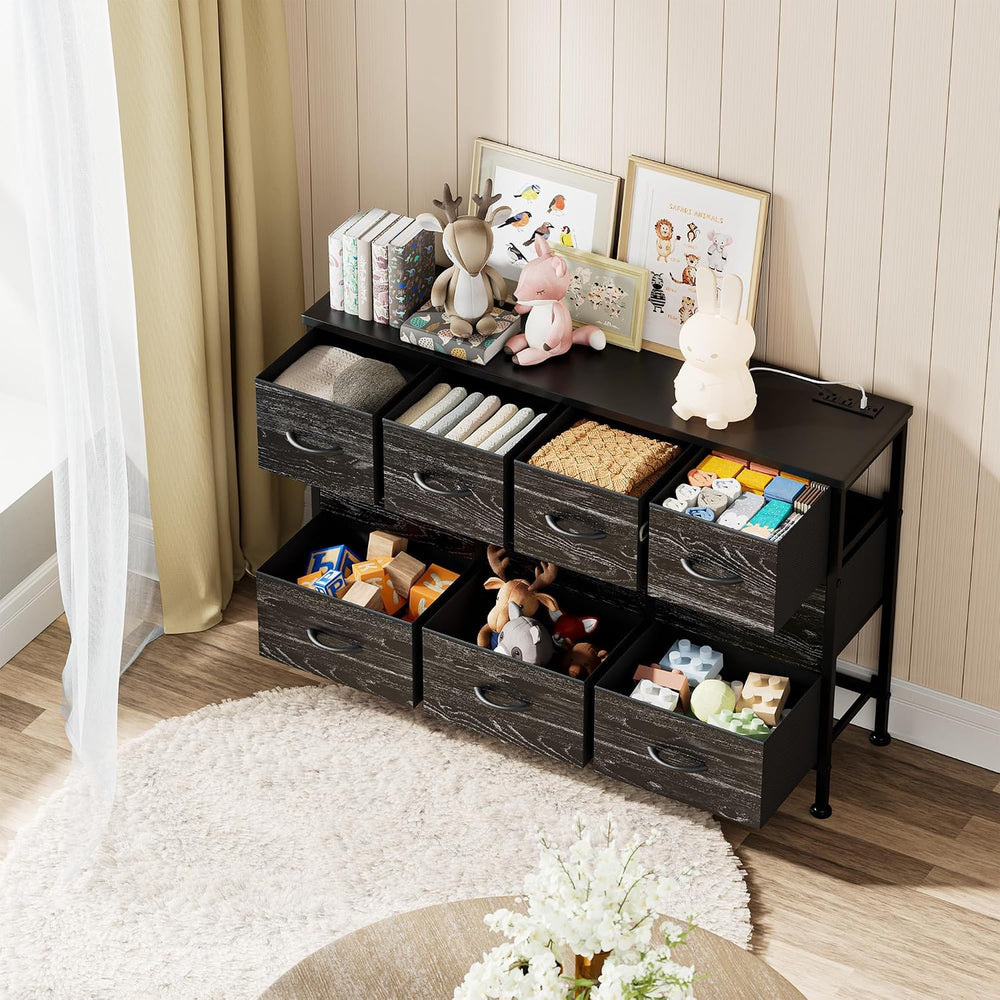 YaFiti TV Stand for Bedroom, Black Wood Veins | Dresser with 10 Fabric Drawer...