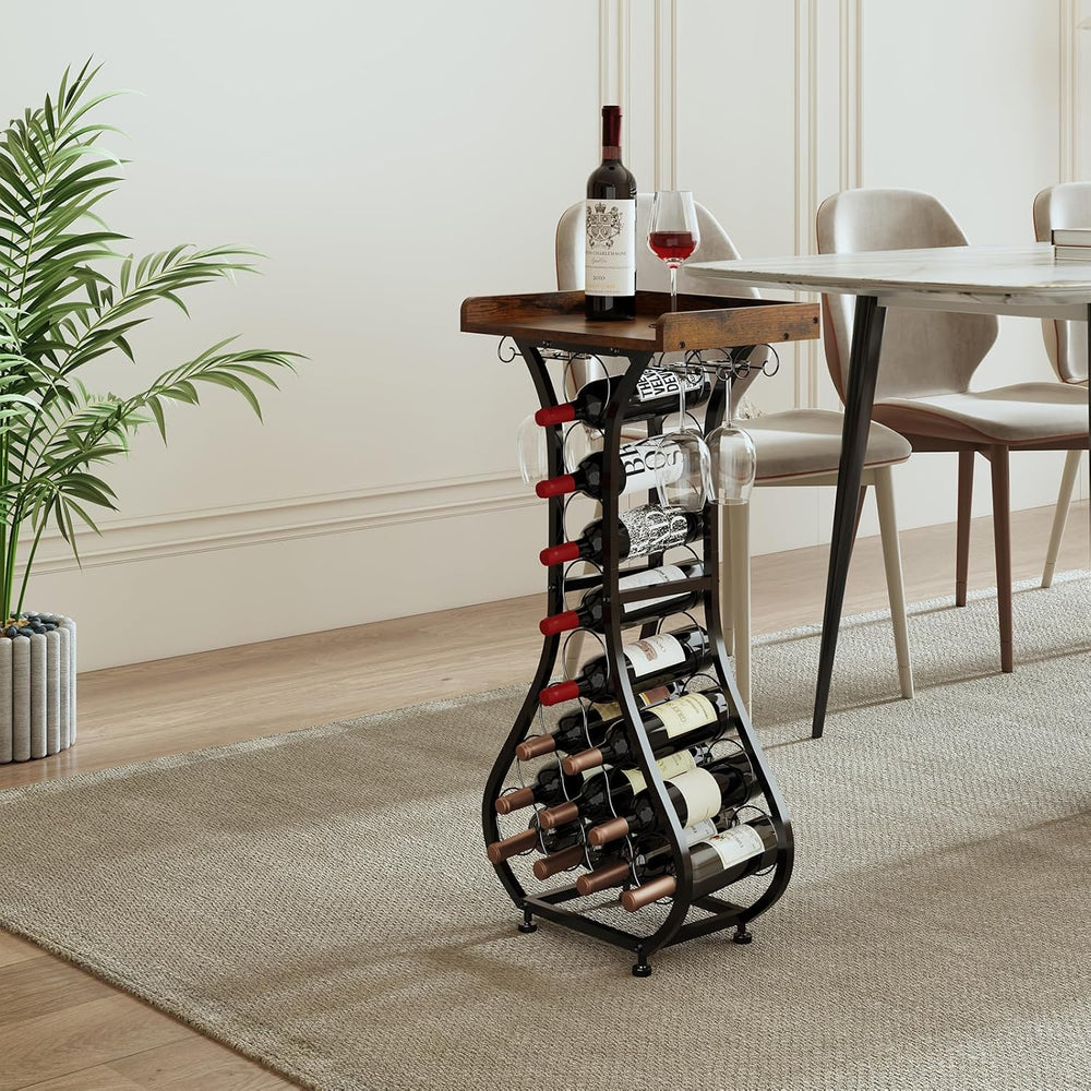X-cosrack Wine Rack Freestanding Floor, Mini Bar Table Wine Holder Stand Liqu...