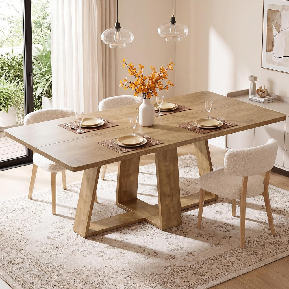 Tribesigns 63-Inch Dining Table, Farmhouse Kitchen Table with Wooden Pedestal...