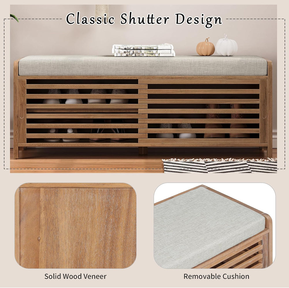Ball & Cast Entryway Storage Bench with Shutter Doors, 43.3" Wooden ...
