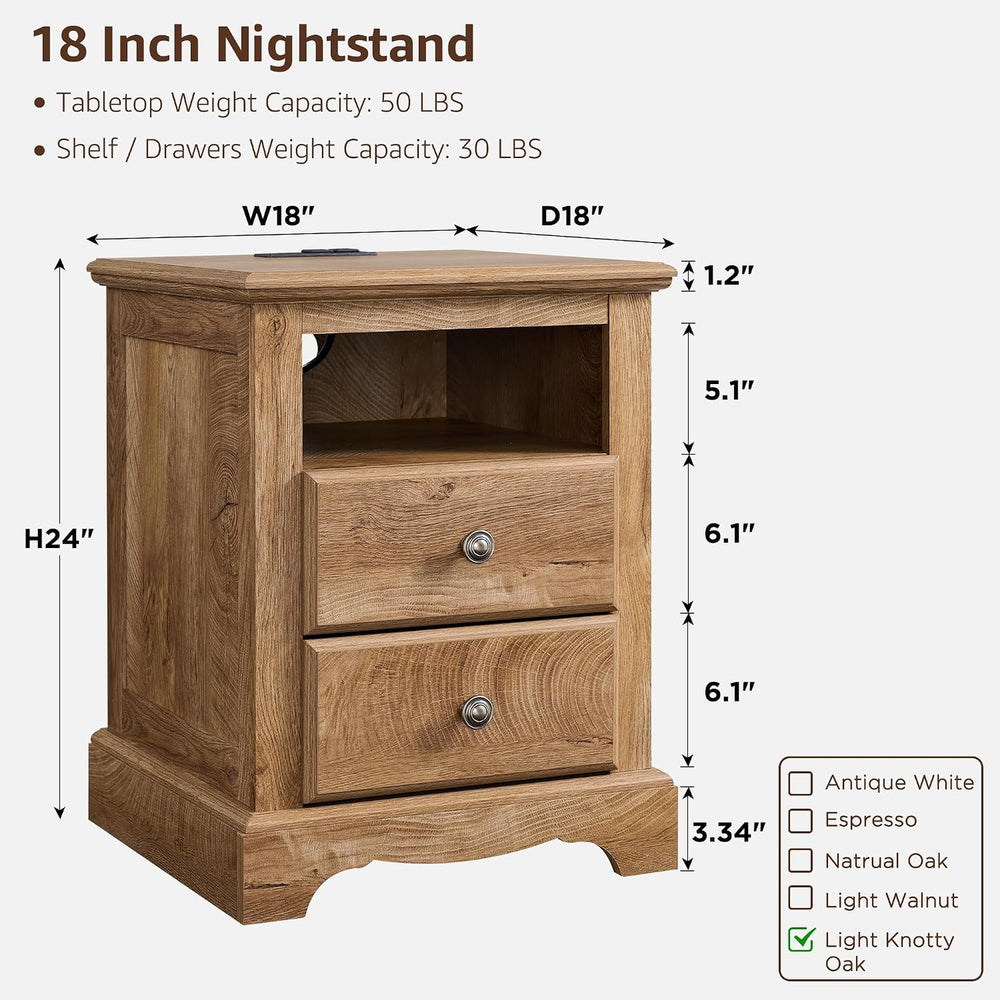 T4TREAM 18" Vintage Nightstand with Charging Station, Light Knotty Oak |...