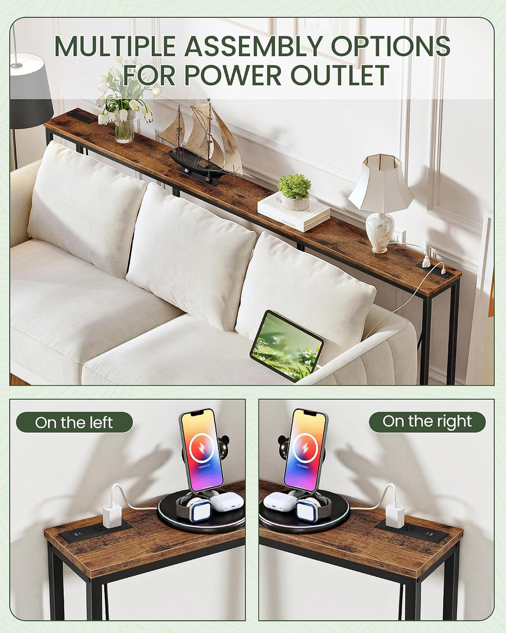 CHOEZON 94.5'' Narrow Console Table with Outlet, 7.1" Behind Cou...