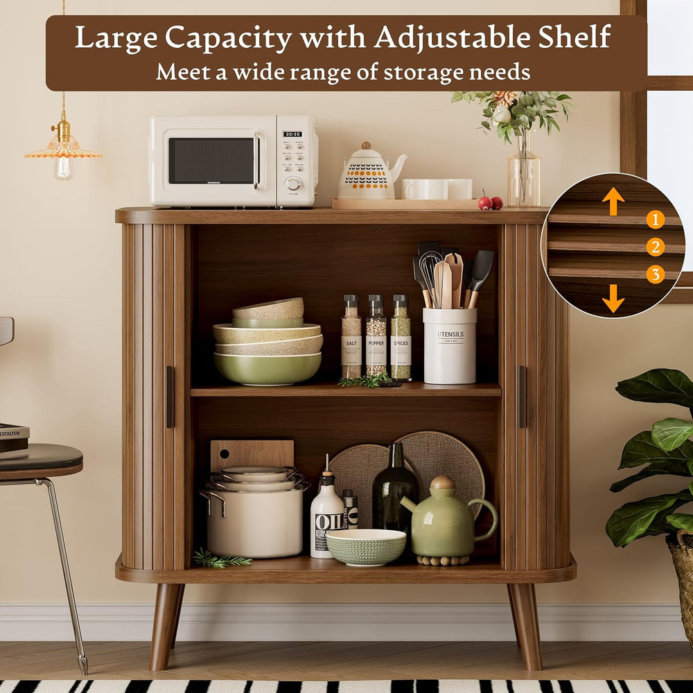 Sideboard Buffet Cabinet with Sliding Door, 31.5" Wide Fluted Modern Acc...