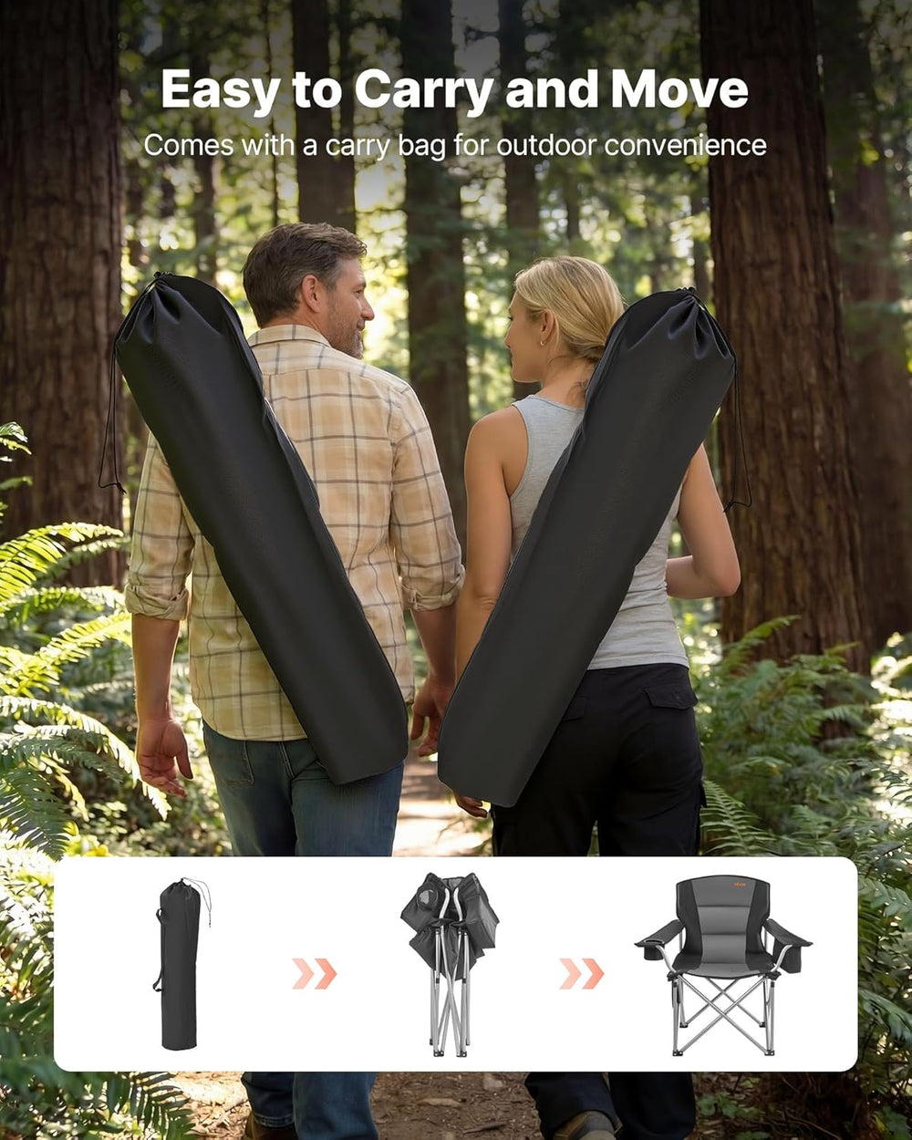 VEVOR Oversized Camping Folding Chair, Portable Heavy Duty Outdoor Quad Lumba...
