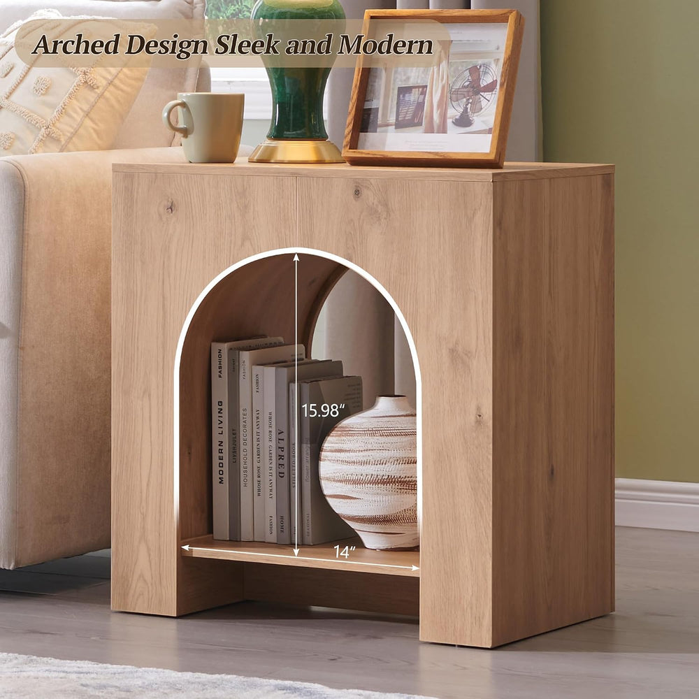 Arched End Table Set of 2 with Type-C Charging Station, 22" Modern Bedro...