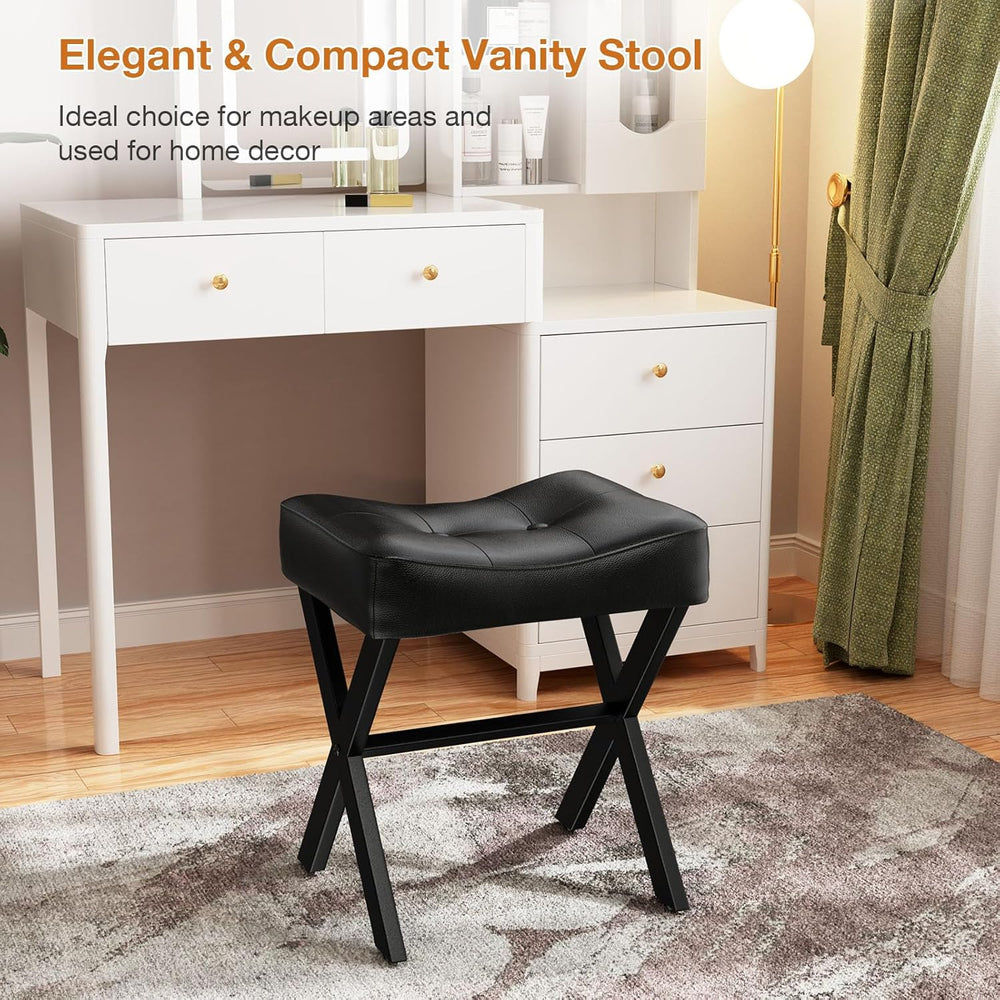 Memobarco 18-Inch Leather Vanity Stool Chair, Vanity Bench with Metal X-Leg, ...