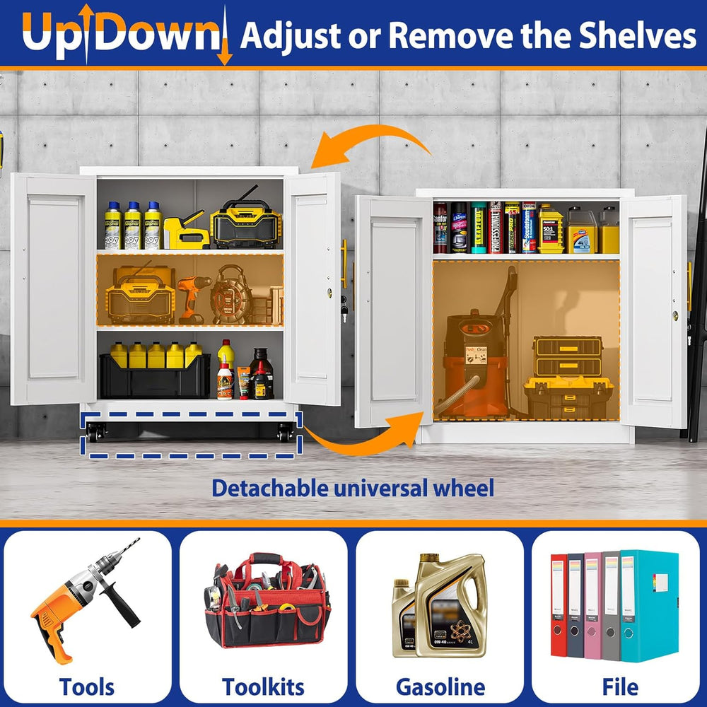 GAIOUS Metal Storage Cabinet with Lock and Wheels, Steel Tool Cabinet with 2 ...