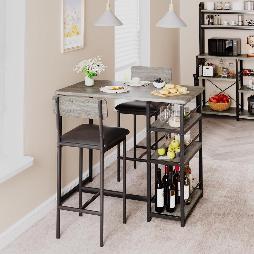 3-Piece Small Bar Table and Chairs Set for 2,Small Dining Table with 2 PU Cus...