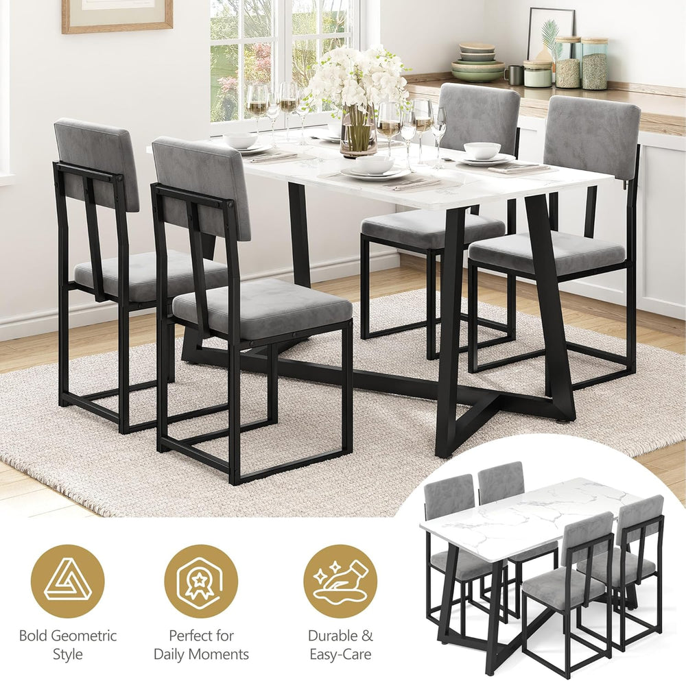 5-Piece Dining Table Set for 4, Modern Faux 47.24" Marble Kitchen Table ...