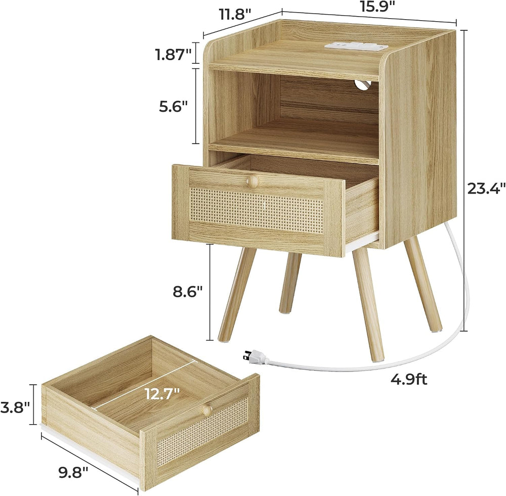SUPERJARE Nightstands Set of 2, Night Stands with Charging Station & PE R...