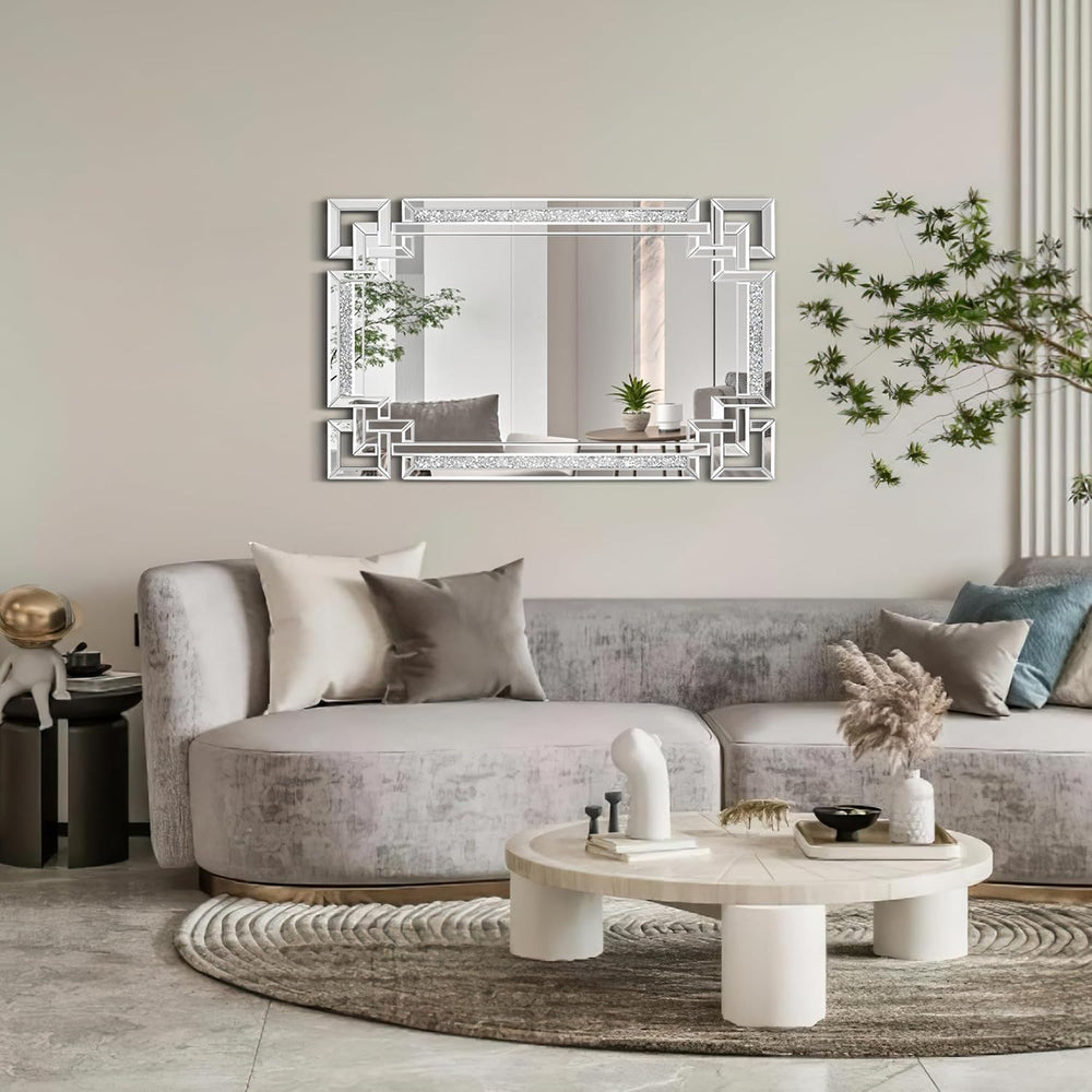 Crystal Crush Diamond Wall Mirror, 30" x 47" Silver Rectangular Mirror