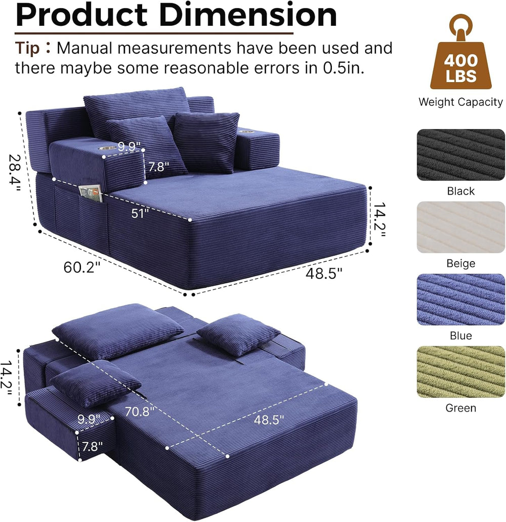 70"Chaise Lounge Chair, Oversized Chair & 2 Cup Holder 4 Pockets | O...