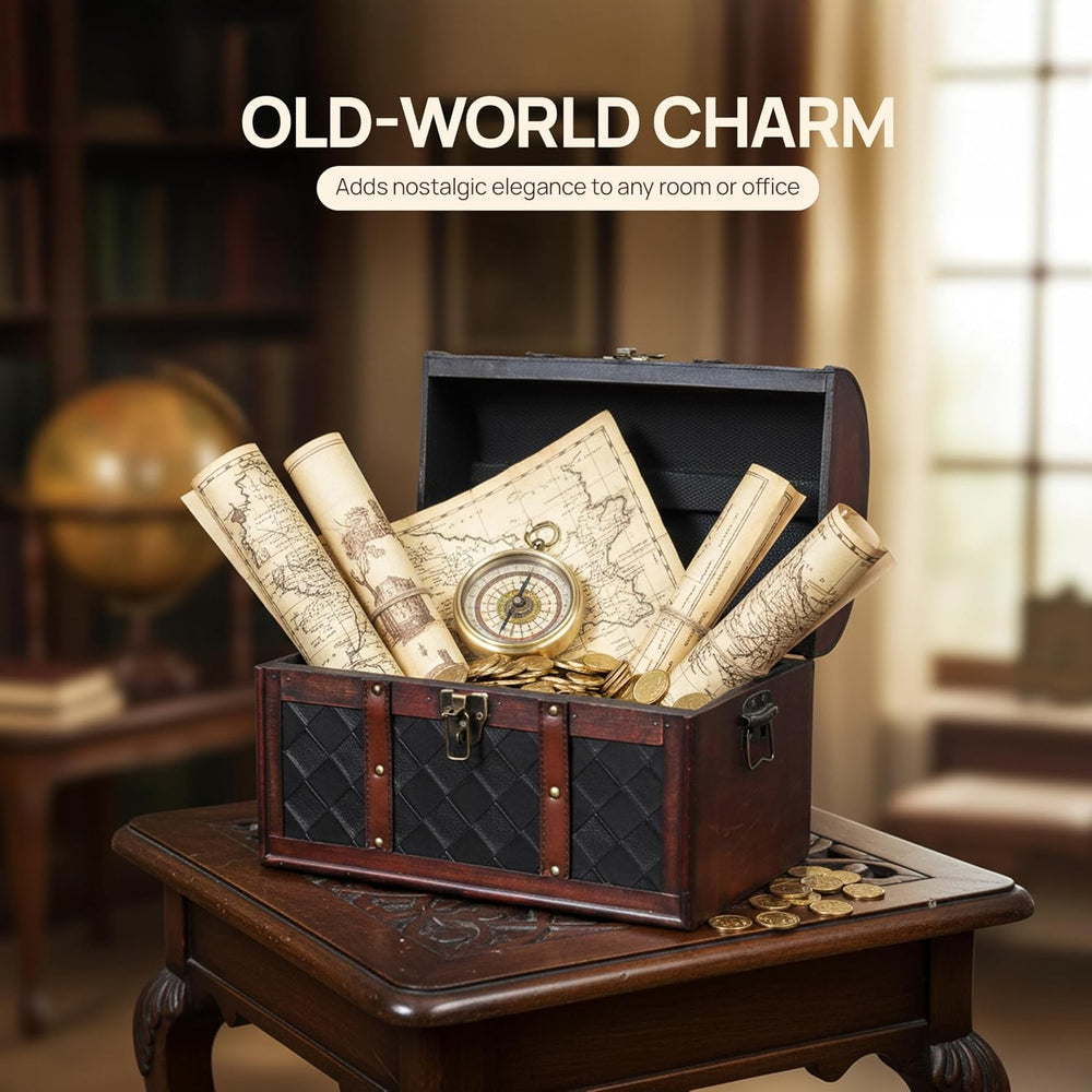 Vintiquewise Wooden Leather Treasure Chest Vintage Trunk, Small Storage Chest...